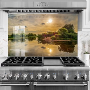 Szkło hartowane na ścianę kuchenną w kształcie zachodzącego słońca: osłona na kuchenkę odporna na ciepło