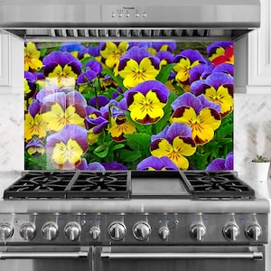 Floral Tempered Glass Kitchen Backsplash: Flower Tile Stove Cover