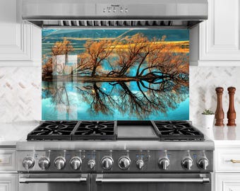 Tempered Glass Kitchen Backsplash: Nature Landscape View