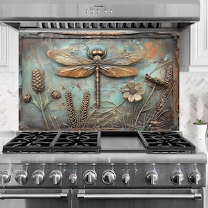 Dragonfly Tempered Glass Kitchen Backsplash: Heat Resistant Stove Cover, Mothers Day Gift