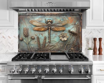Tempered Glass Kitchen Backsplash-dragonfly Backsplash for Kitchen dragonfly Splashback Stove Back Cover-Sink Splashback dragonfly