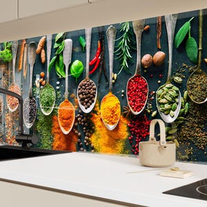 Achterwand keuken gehard glas: specerijen en kruiden, hittebestendig