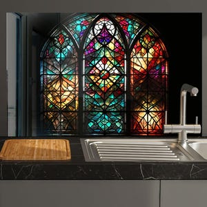 Stained Glass Tempered Backsplash: Heat Resistant Kitchen Decor