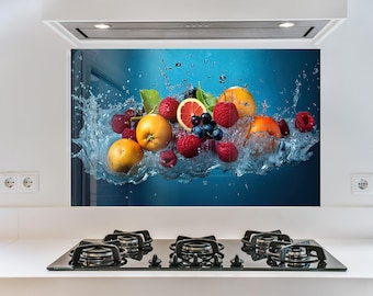 Fruit Tempered Glass Kitchen Backsplash: Heat Resistant Cooker Wall Cover