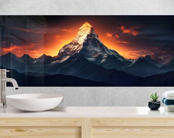 Mountain View Tempered Glass Backsplash: Kitchen Nature Landscape