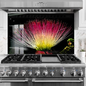 Floral Tempered Glass Kitchen Backsplash: Flower Tile Stove Cover