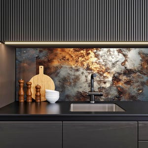Bronze Abstract Tempered Glass Kitchen Backsplash Panel