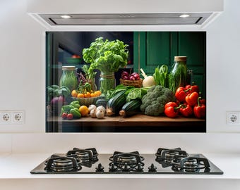 Vegetable Tempered Glass Kitchen Backsplash: Heat Resistant Stove Cover