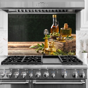 Olive Oil Kitchen Splashback: Tempered Glass Backsplash Tile