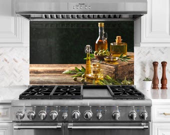 Rivestimento paraschizzi per cucina Olive Oil: piastrelle in vetro temperato