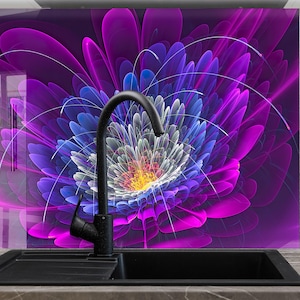 Floral Tempered Glass Kitchen Backsplash: Flower Tile Stove Cover