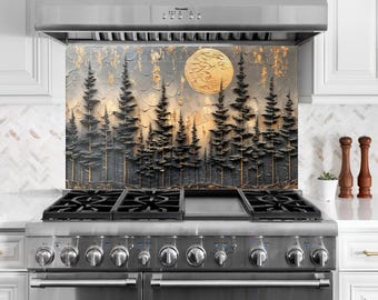 Szklany panel ścienny Forest Moon z hartowanego szkła: odporny na ciepło panel kuchenny, szklana płytka