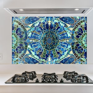 Dosseret en verre trempé, dosseret en mosaïque bleue pour crédence de cuisine, dosseret mural pour poêle, crédence pour évier, dosseret mural pour cuisinière