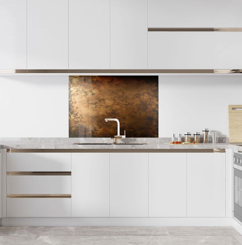 Tempered Glass Kitchen Backsplash: Rustic Copper & Bronze Style, Glass ...