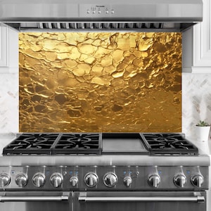 Tempered Glass Gold Backsplash Design, Cooker Wall Backsplash Panel, Glass Splashback For Kitchen Panel Design, Golden Splashback Marble