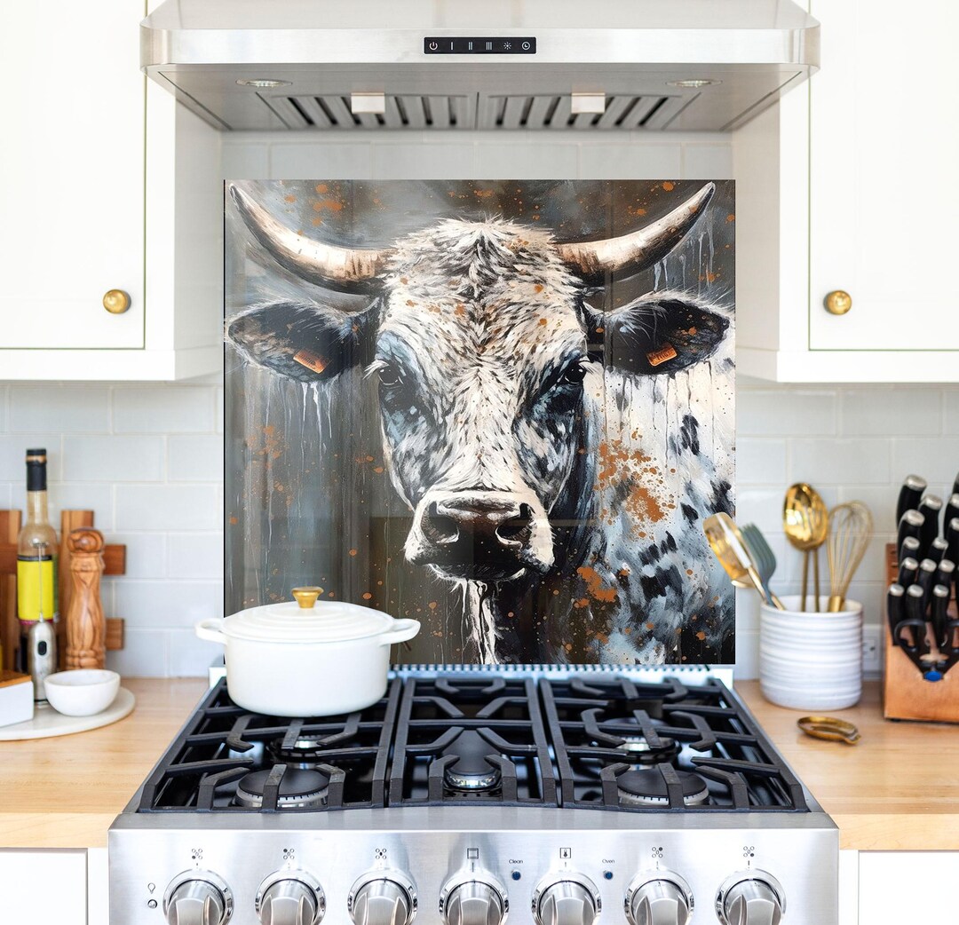 Scottish Highland Cow Tempered Glass Kitchen Backsplash: Farmhouse ...