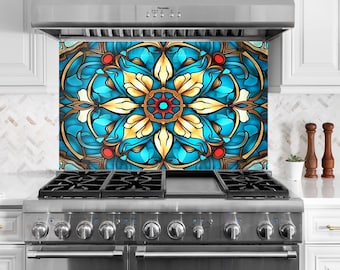Floral Tempered Glass Kitchen Backsplash: Mosaic Flower Tile Design