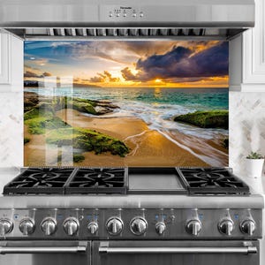 Beach Sunset Tempered Glass Backsplash: Cooker Stove Cover