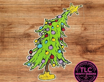 Whimsical Grinch Christmas Tree Chenille Patch – Holiday Iron-On Applique