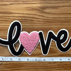 LOVE Sequin Patch with Pink Heart | Valentine Iron On Patch | Sparkly LOVE Appliqué | Sequin Letter Patch