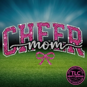 XL Pink Rhinestone Style Cheer Mom Patch – Iron-On Script Appliques