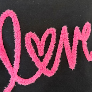 Fuzzy Chenille “Love”XL  Patch – Pink Textured Iron-On Applique