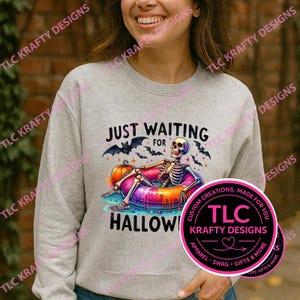 Just Waiting for Halloween Shirt, Funny Skeleton Halloween Tee, Skeleton Pool Float Shirt, Spooky Summerween Shirt, Halloween Gift