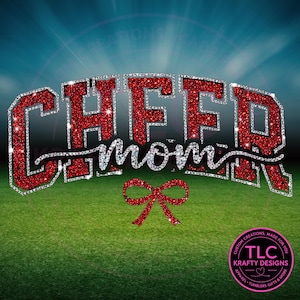 PREORDER XL Red Rhinestone Style Cheer Mom Patch – Iron-On Script Appliques