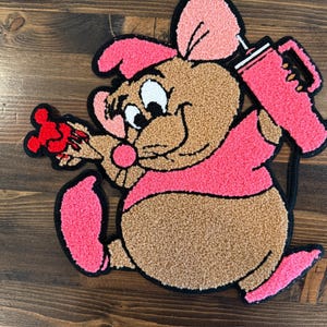 Pink Mouse XL Chenille Patch – Oversized Cute Cartoon Animal Patch for Jackets & Bags