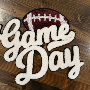 XL Game Day Football Chenille Patch – Oversized Script Sports Iron On Applique for Jackets & Sweatshirts