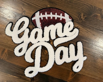 XL Game Day Football Chenille Patch – Oversized Script Sports Iron On Applique for Jackets & Sweatshirts
