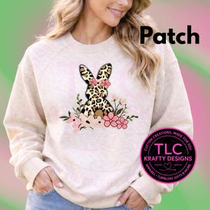 XL Leopard Bunny Chenille Sweatshirt – Floral Easter Bunny Crewneck, Cozy Spring Statement Top
