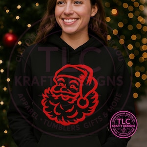 Fuzzy Christmas Santa Patch – Red Fuzzy Christmas Applique | Retro Holiday Santa Design for Sweatshirts, Hoodies & DIY Crafts