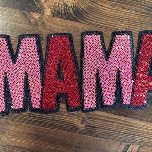 XL MAMA Sequin Patch – Oversized Pink & Red Letter Iron On Applique for Jackets  Sweatshirts