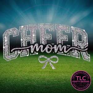 PREORDER XL Silver Rhinestone Style Cheer Mom Patch – Iron-On Script Appliques