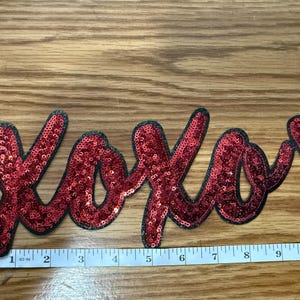 XL XOXO Sequin Patch Iron On | Red Valentine Script Patch | Oversized Sequin Applique for Sweatshirts