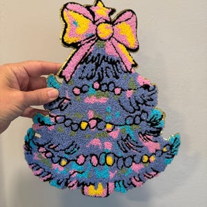 Pastel Christmas Tree XL Chenille Patch – Large Iron-On or Sew-On Patch – Soft Holiday Applique for Sweatshirts, Hoodies & Bags