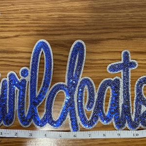 XL Sequin GAMEDAY Wildcats Patch – Blue Sparkle Iron-On for School Spirit Sweatshirts