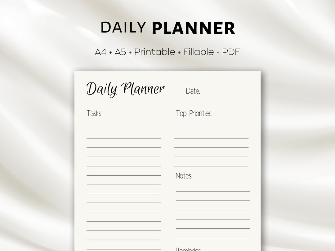 Daily Time Planner Printable, Daily Planner Notepad, A5 Planner ...