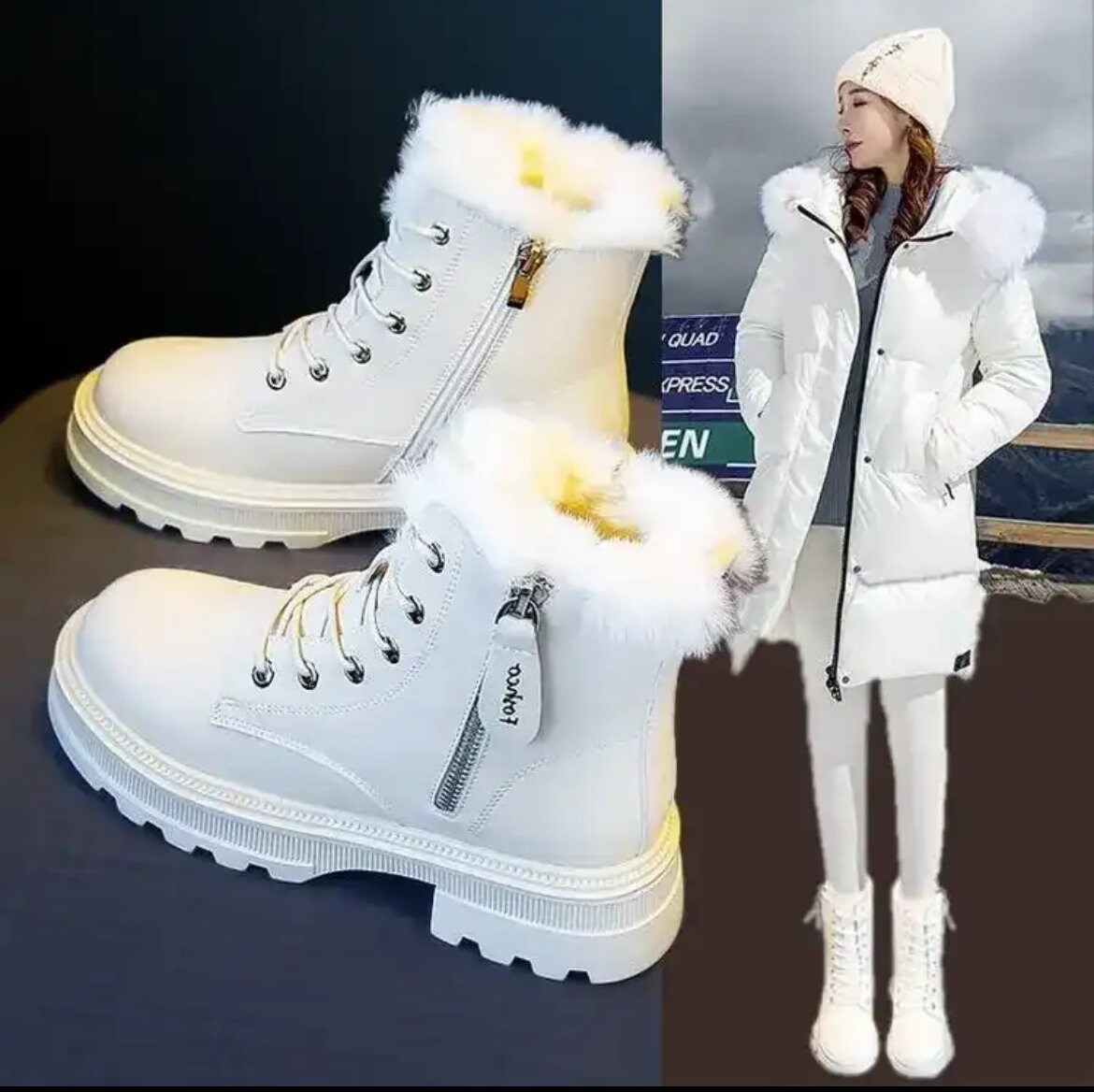  Botas al tobillo para mujer, para nieve, invierno, cálidas,  impermeables, para clima frío, con forro de piel sintética, botines  aislados, con cremallera lateral, botas gruesas y suaves, cómodas para  caminar al