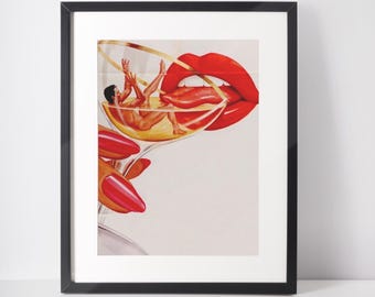 Vintage Martini Glass Wall Art Print, Retro Bar Decor (Digital Download)