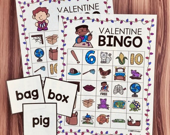 Valentine’s Day Printable Activity, Phonics Bingo, No-Prep CVC Decodable Game