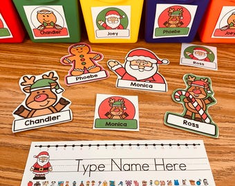 Christmas Name Tags Labels Editable, Desk Name Tag & Plates Kinder