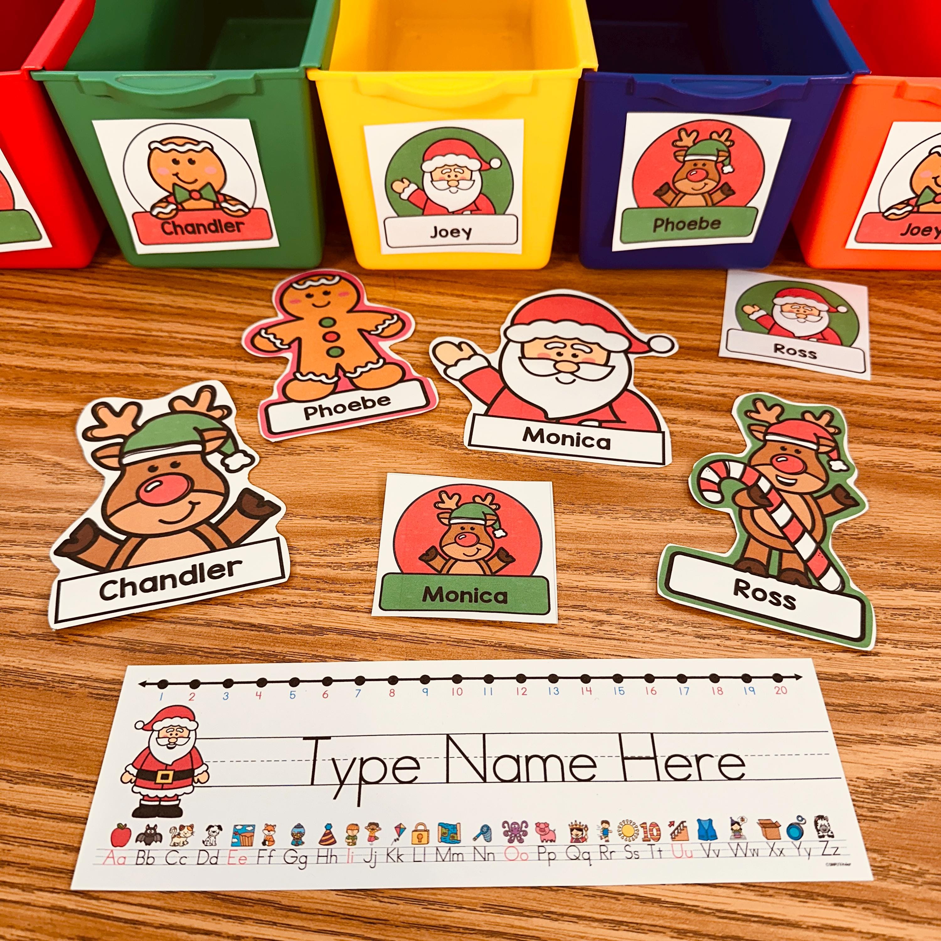 Christmas Name Tags Labels Editable, Desk Name Tag & Plates Kinder