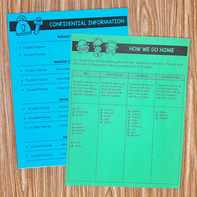 Editable Sub Binder, Substitute Binder for Kindergarten & First Grade ...