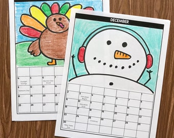 Editable Directed Drawing Calendar, Holiday or Christmas Parent Gift