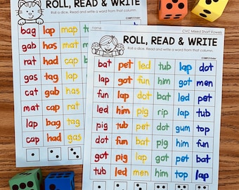 CVC Words Roll and Write Worksheets Kindergarten, Morning Work, Centers