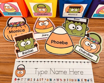 Halloween Name Tags Labels Editable, Desk Name Tag & Plates Kinder