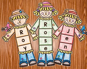 Scarecrow Editable Name Activity & Craft for Fall Bulletin Boards and Projects