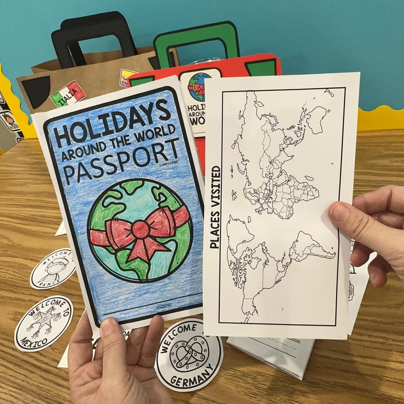 Christmas Around the World Passport, Suitcase, Maps, and Brochures - Holidays Travel Kit image 6